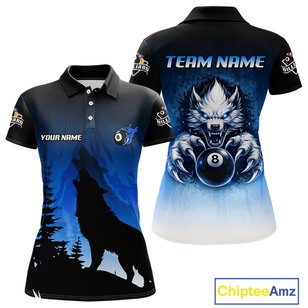 Blue Grunge Claws Wolf 8 Ball Pool Women Billiard Polo & 1/4-Zip Shirt Personalized Billiard Team Names NYN2737