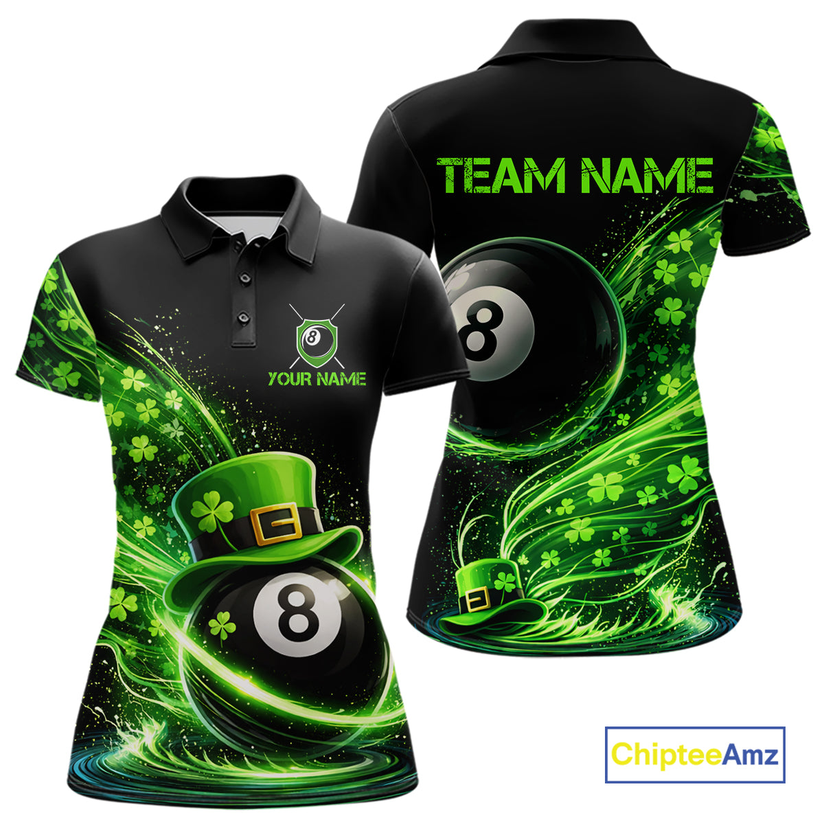 Funny Tornado Shamrock 8 Ball St Patrick's Day Women  Billiard Shirts Custom Pool Balls Billiard Attire NYN2742