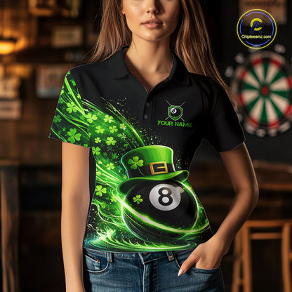 Funny Tornado Shamrock 8 Ball St Patrick's Day Women  Billiard Shirts Custom Pool Balls Billiard Attire NYN2742