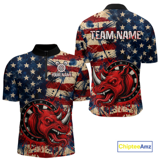 Red dripping rhino dart 1/4-zip shirt for men grunge American flag apparel