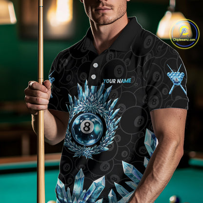 Blue Icy Cold Pool 8 Ball Billiard Polo & 1/4-Zip Shirt For Men Custom Ball Billiard Attire NYN2589