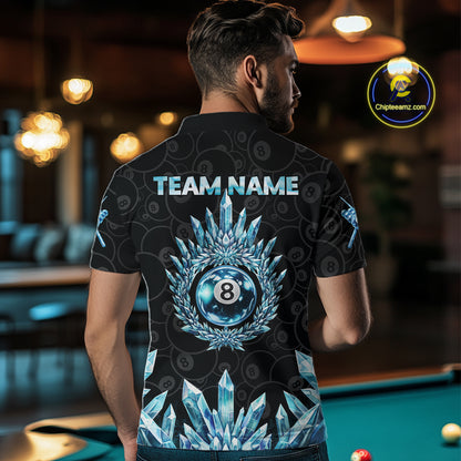 Blue Icy Cold Pool 8 Ball Billiard Polo & 1/4-Zip Shirt For Men Custom Ball Billiard Attire NYN2589