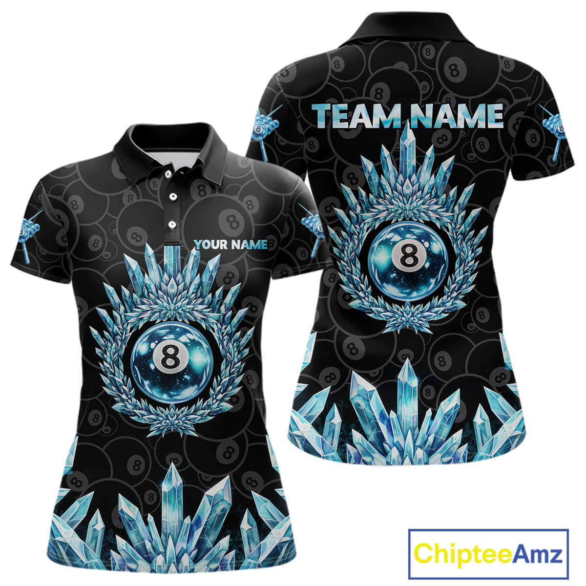 Blue Icy Cold Pool 8 Ball Billiard Polo & 1/4-Zip Shirt For Women Custom Ball Billiard Attire NYN2589