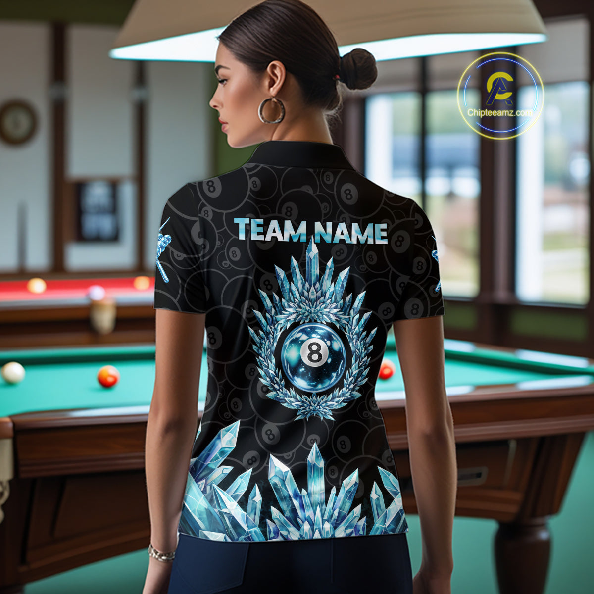 Blue Icy Cold Pool 8 Ball Billiard Polo & 1/4-Zip Shirt For Women Custom Ball Billiard Attire NYN2589