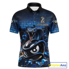 Load image into Gallery viewer, Lightning Blue 8 Ball Pool Shirts Custom Men Billiard Polo &amp; 1/4 Zip Shirts Cobra Billiard Jerseys NYN2969