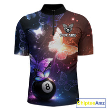 Load image into Gallery viewer, Multi-Color Butterfly 8 Ball Pool Polo &amp; 1/4 Zip Shirts For Men Custom Pool Billiard Team Jerseys NYN2972