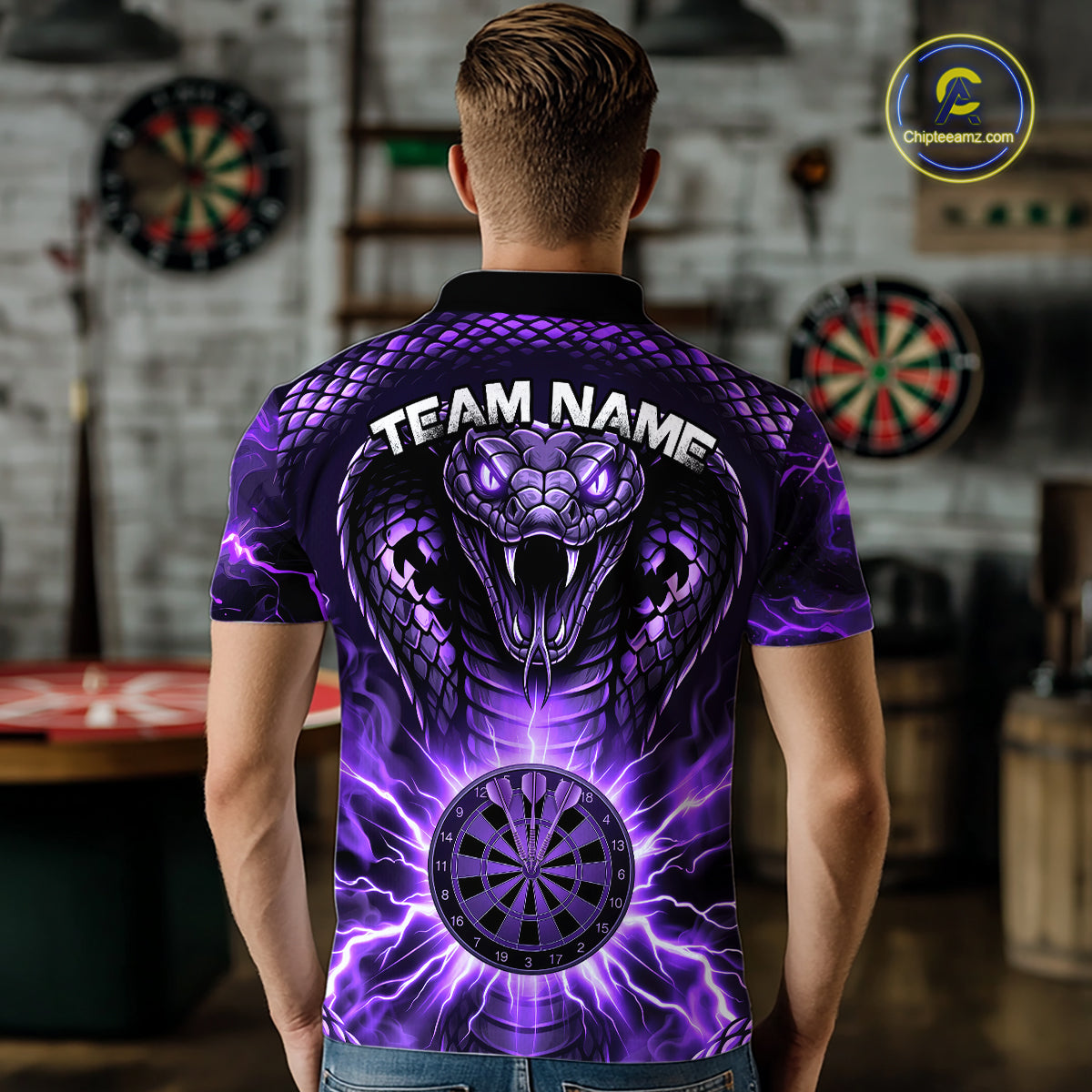 Thunder Lightning Purple Cobra Snake Dart Shirts For Men Custom Team Outfit Darts Jerseys NYN3361
