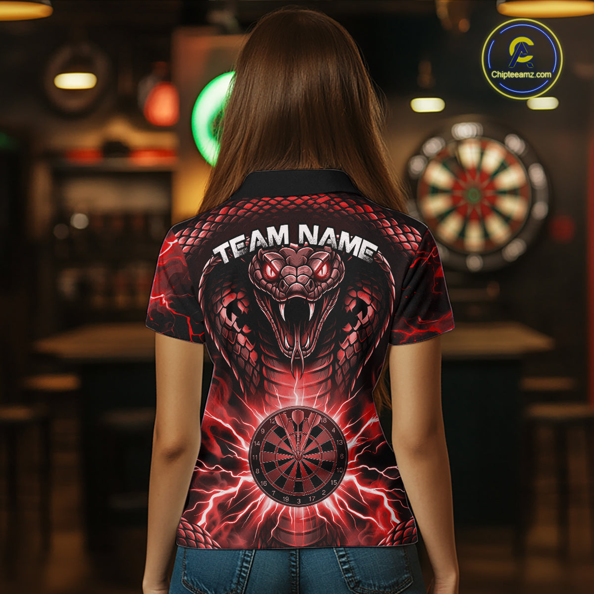 Thunder Lightning Red Cobra Snake Dart Shirts For Women Custom Team Outfit Darts Jerseys NYN3362