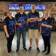 Load image into Gallery viewer, Blue Neon Flaming Grim Reaper Men Darts Quarter-Zip Jerseys Custom Name Dart League Shirt NYN2065