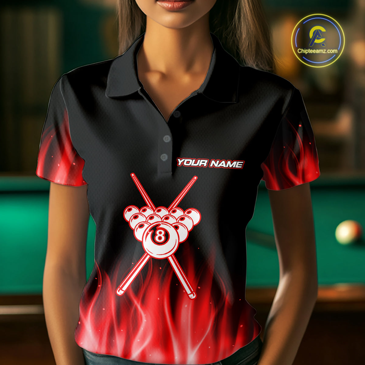 Custom Red Flaming Crown 8 Ball Billiard Shirts For Women Personalized Billiard Attire Gifts NYN2323