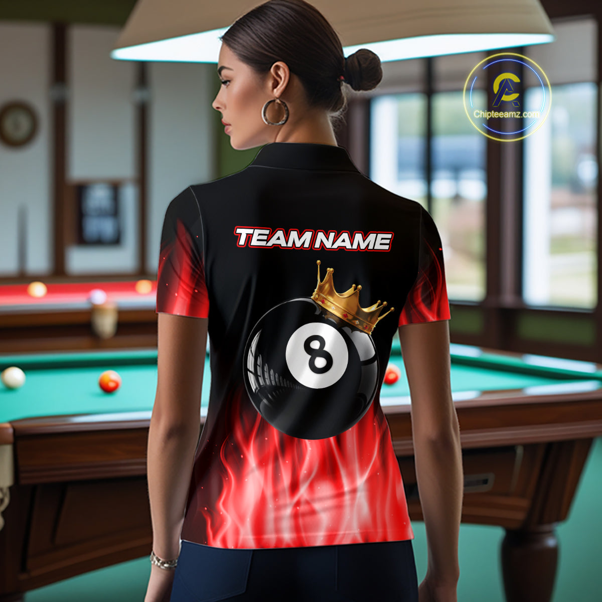 Custom Red Flaming Crown 8 Ball Billiard Shirts For Women Personalized Billiard Attire Gifts NYN2323