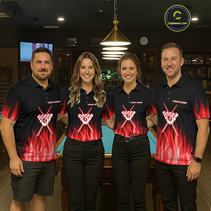 Custom Red Flaming Crown 8 Ball Billiard Shirts For Women Personalized Billiard Attire Gifts NYN2323