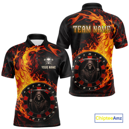 Grim Reaper Red Flaming Dartboard Men Darts Polo Shirt Personalized Grunge Darts Team Jerseys NYN2600