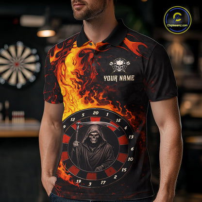 Grim Reaper Red Flaming Dartboard Men Darts Polo Shirt Personalized Grunge Darts Team Jerseys NYN2600