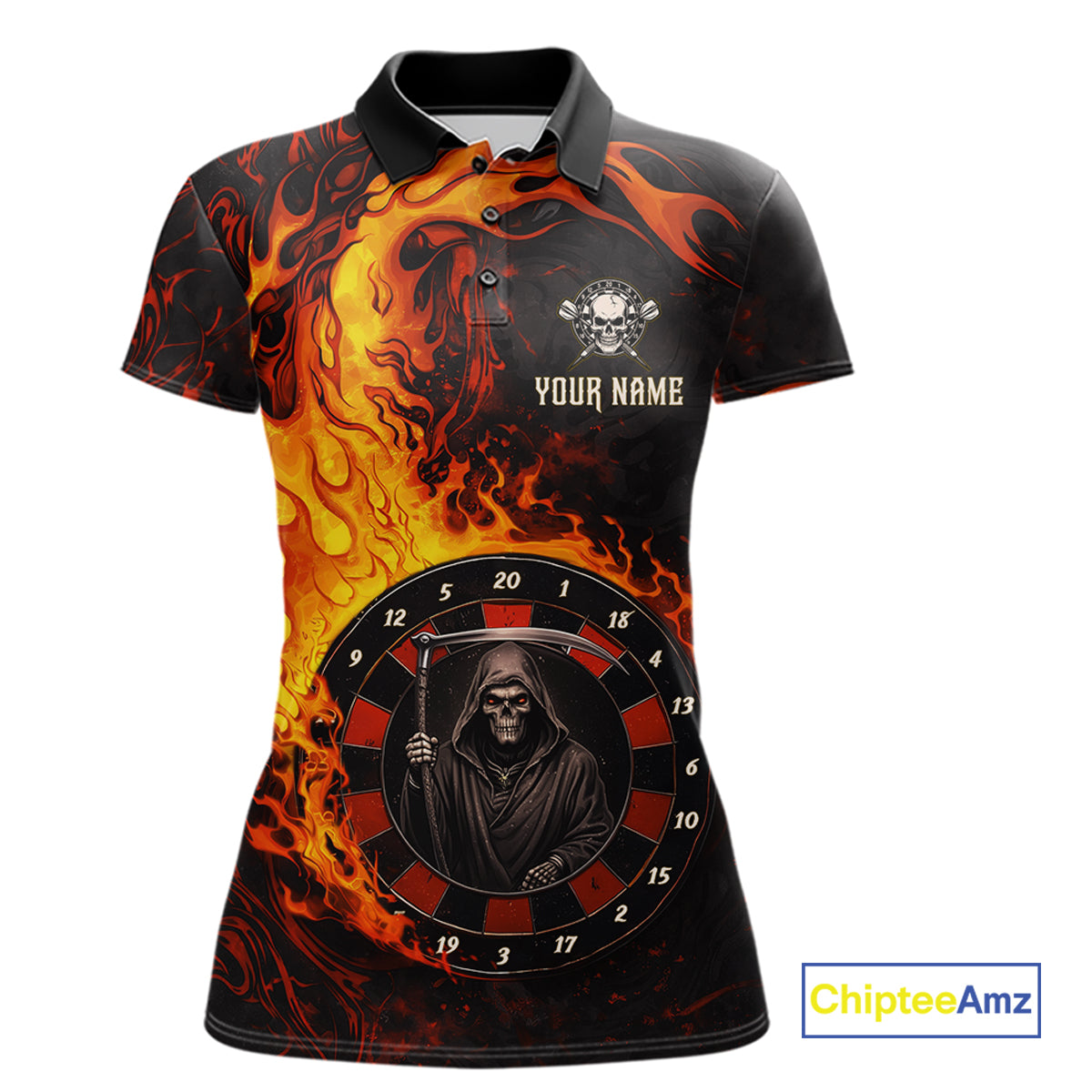 Grim Reaper Red Flaming Dartboard Women Darts Polo Shirt Personalized Grunge Darts Team Jerseys NYN2600