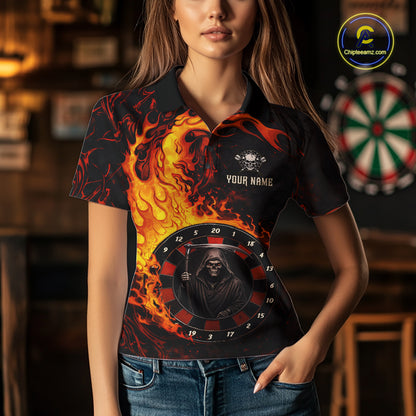 Grim Reaper Red Flaming Dartboard Women Darts Polo Shirt Personalized Grunge Darts Team Jerseys NYN2600