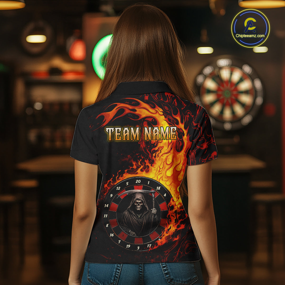Grim Reaper Red Flaming Dartboard Women Darts Polo Shirt Personalized Grunge Darts Team Jerseys NYN2600