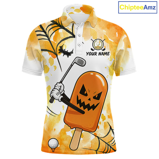 Funny Spooky Ice Cream men's golf polo, Halloween golf team shirt, performance golf apparel, custom golf uniform