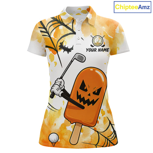 Funny Spooky Ice Cream women's golf polo shirt, Halloween golf apparel, personalized golf team clothing, breathable golf uniform