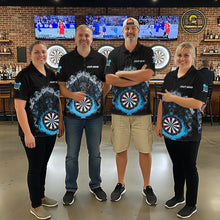 Load image into Gallery viewer, Grey And Blue Flames Wolf Custom Men's Funny Dart Quarter-Zip Shirts Team Dart League Jerseys NYN2079
