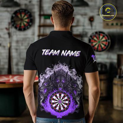 Grey And Purple Flames Wolf Custom Men's Funny Dart Polo Shirts Team Dart League Jerseys NYN2080