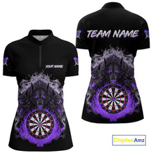 Load image into Gallery viewer, Grey And Purple Flames Wolf Custom Women's Funny Dart Quarter-Zip Shirts Team Dart League Jerseys NYN2080