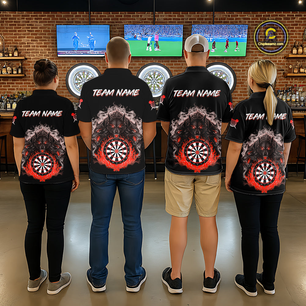 Grey And Red Flames Wolf Custom Women's Funny Dart Quarter-Zip Shirts Team Dart League Jerseys NYN2081