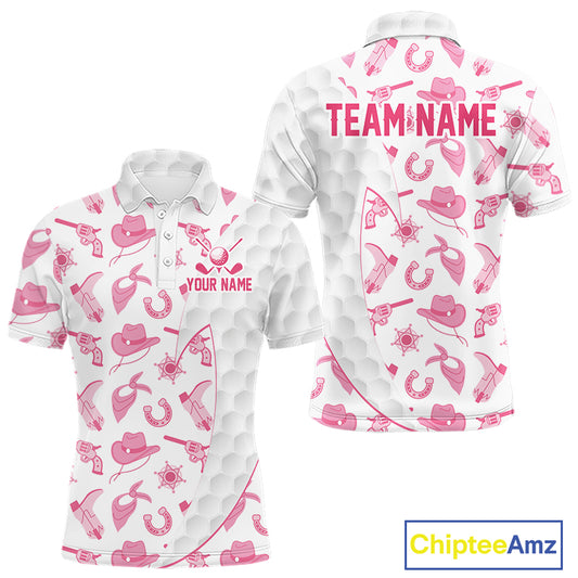 Pink cowgirl mens golf polo shirt funny golf apparel