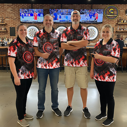 Red Flaming Tiger Women Dart 1/4-Zip Shirts Personalized Name & Team Fire Flame Dart Jerseys NYN2102