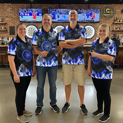 Blue Flaming Tiger Men Dart Polo Shirts Personalized Name & Team Fire Flame Dart Jerseys NYN2103