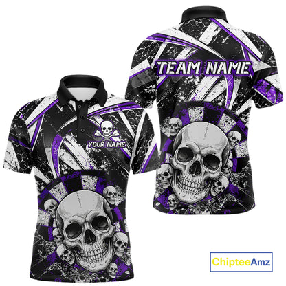 Black & Purple Dartboard Grunge Men Darts Polo Shirts Custom Multi-Skull Dart Team Jerseys NYN2350
