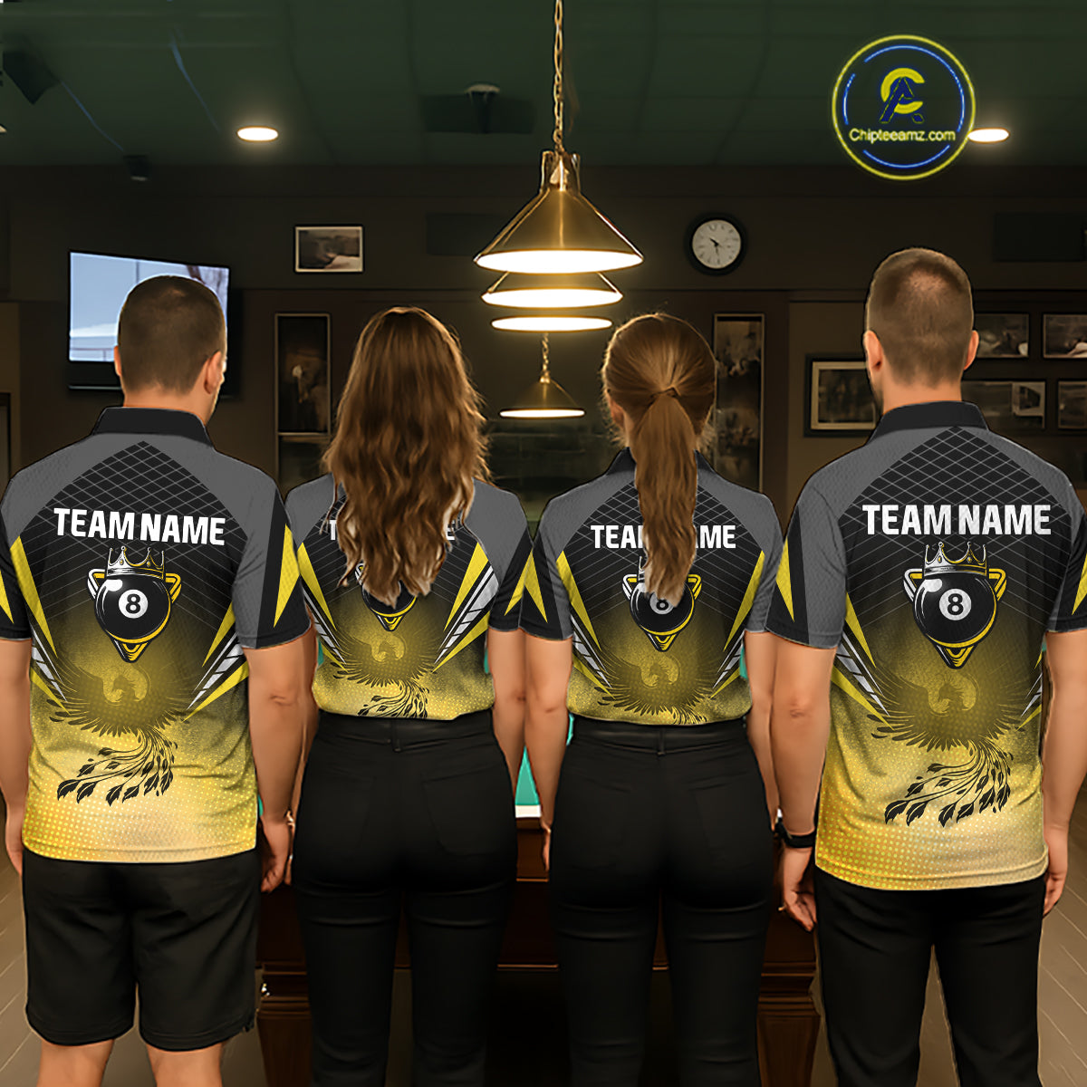 Black And Yellow Crown Pool 8 Ball Women Billiard Shirt Custom Billiard Polo & 1/4 Zip Attire NYN2367