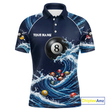 Load image into Gallery viewer, Blue Waving 8 Ball Pool Shirts Custom Billiard Pool Shirts For Men 3D Billiard Team Attire NYN2978