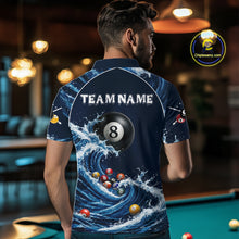 Load image into Gallery viewer, Blue Waving 8 Ball Pool Shirts Custom Billiard Pool Shirts For Men 3D Billiard Team Attire NYN2978