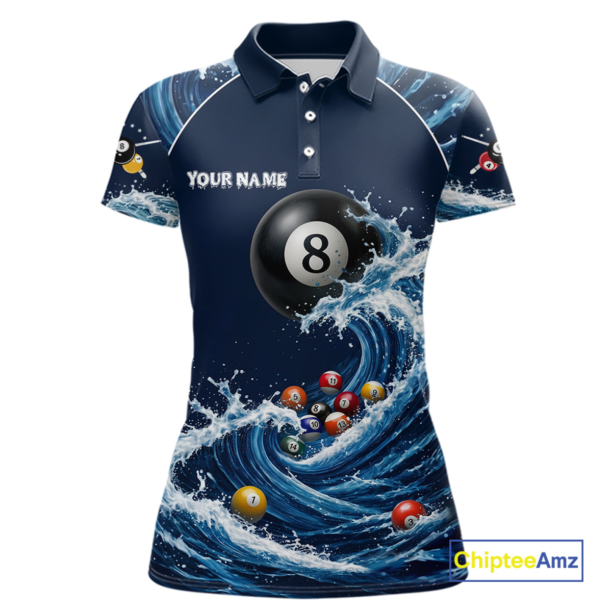 Blue Waving 8 Ball Pool Shirts Custom Billiard Pool Shirts For Women 3D Billiard Team Attire NYN2978