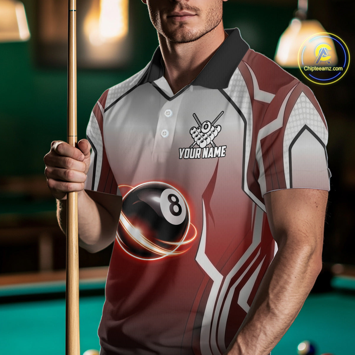Black And Red 8 Ball Pool Men Billiard Polo & Quarter Zip Shirt Custom 8  Ball Billiard Team Jersey NYN2986