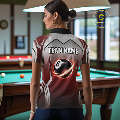 Black And Red 8 Ball Pool Women Billiard Polo & Quarter Zip Shirt Custom 8  Ball Billiard Team Jersey NYN2986