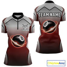 Load image into Gallery viewer, Black And Red 8 Ball Pool Women Billiard Polo &amp; Quarter Zip Shirt Custom 8  Ball Billiard Team Jersey NYN2986