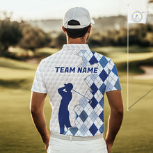 Load image into Gallery viewer, Custom Argyle Pattern Golf Polo Shirts For Men, Blue Argyle Golf Ball White Golf Clothing Shirts NYN2990