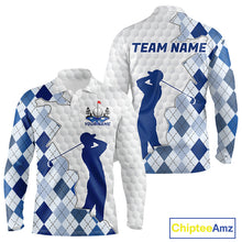 Load image into Gallery viewer, Custom Argyle Pattern Golf Polo Shirts For Men, Blue Argyle Golf Ball White Golf Clothing Shirts NYN2990