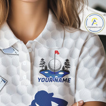 Load image into Gallery viewer, Custom Argyle Pattern Golf Polo Shirts For Women, Blue Argyle Golf Ball White Golf Clothing Shirts NYN2990