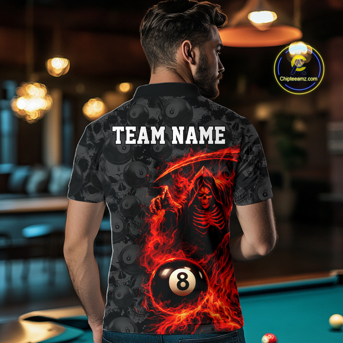 Personalized Red Flaming Grim Reaper 8 Ball Pool Billiard Shirts For Men Billiard Attire Gifts NYN2792