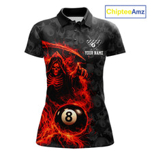 Load image into Gallery viewer, Personalized Red Flaming Grim Reaper 8 Ball Pool Billiard Shirts For Women Billiard Attire Gifts NYN2792