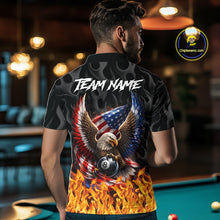 Load image into Gallery viewer, Personalized Fire Flame US Flag Eagle 8 Ball Pool Billiard Shirts For Men Patriotic Billiard Gifts NYN2793