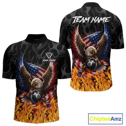 Personalized Fire Flame US Flag Eagle 8 Ball Pool Billiard Shirts For Men Patriotic Billiard Gifts NYN2793