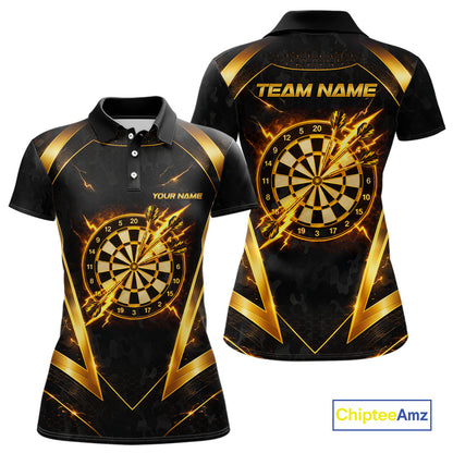Black Yellow Dartboard Camo Women Darts Polo & 1/4-Zip Shirt Custom Thunder Dart Team Jersey NYN3008