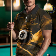 Load image into Gallery viewer, Smoke Cracked Billiard 8 Ball Pool Shirt For Men Custom Billiard Polo &amp; 1/4 Zip Team Attire | Yellow NYN3421