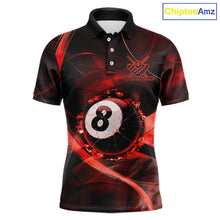 Load image into Gallery viewer, Red Smoke Cracked 8 Ball Pool Shirt For Men Custom Billiard Polo Quarter Zip Team Jersey