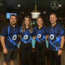 Load image into Gallery viewer, Smoke Cracked Billiard 8 Ball Pool Shirt For Men Custom Billiard Polo &amp; 1/4 Zip Team Attire | Blue NYN3423