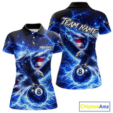 Load image into Gallery viewer, Torn US Flag Thunder Eagle Pool 8 Ball Women Billiard Shirt Custom Patriotic Billiard Apparel|Blue NYN2638